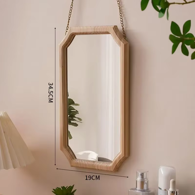 Miroir de maquillage rétro en bois massif, miroir de maquillage mural pour salle de bain, toilettes,