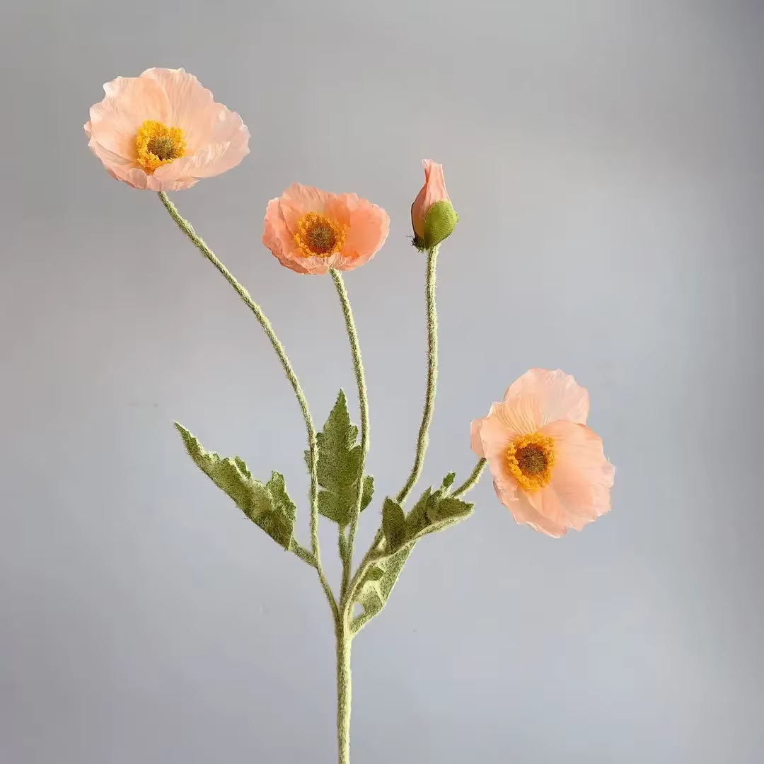 InjFlowers-Faux coquelicot floqué à 4 têtes, 10 pièces/lot, fleur de fond de mariage, fête de Gand, 