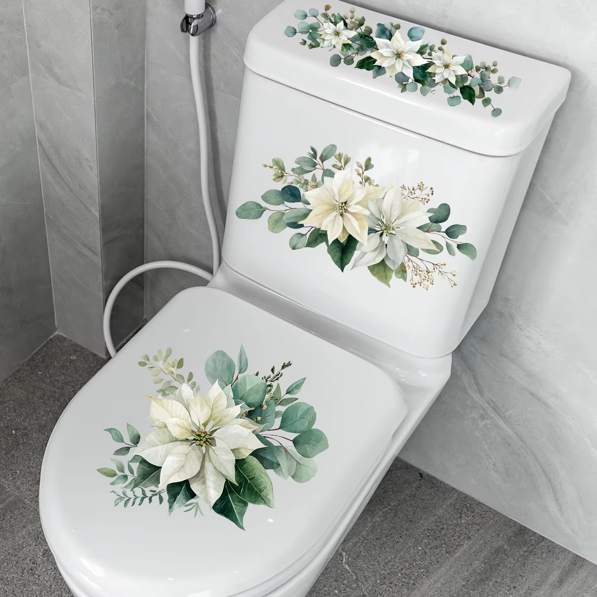 Autocollants de toilettes à motif floral pour la décoration du couvercle et du dossier de la toilett