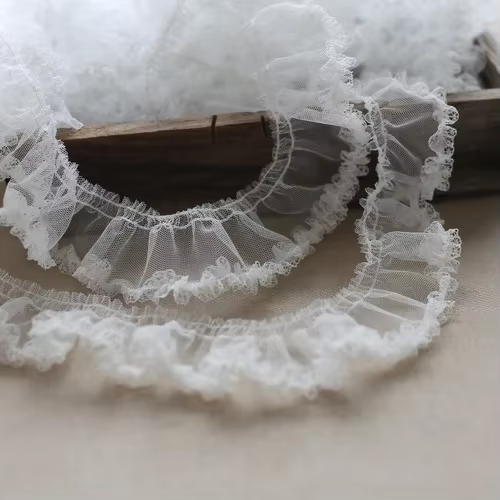 Tissu en dentelle plissée à volants blancs de 2M, maille brodée, pour bricolage, vêtements de mariag