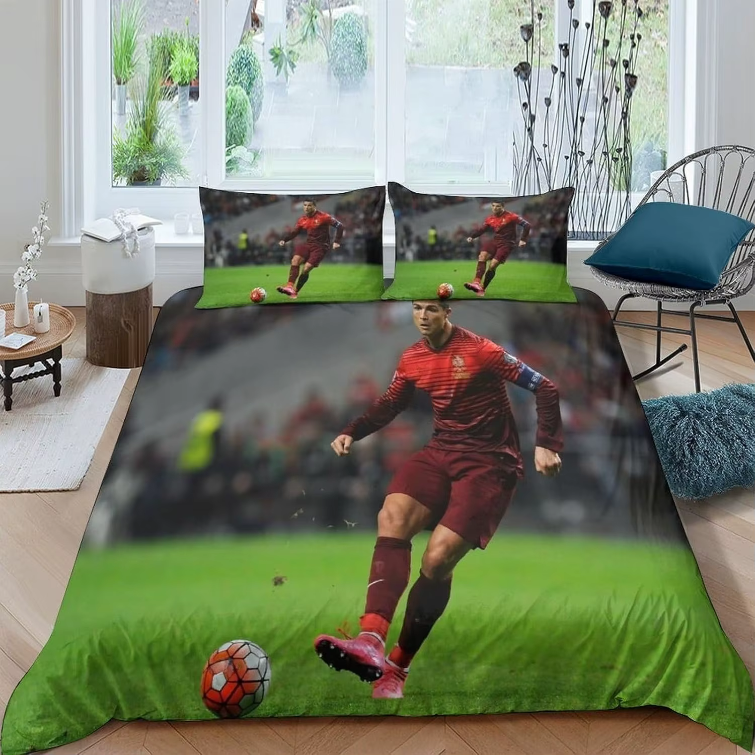 Housse de couette Football Ronaldo CR7, ensemble de literie pour adulte, garçon, fille, décoration d