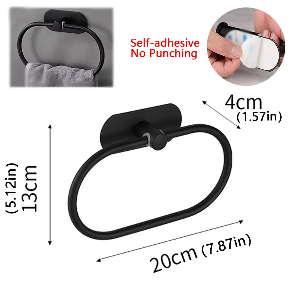 Porte-serviettes auto-adhésif en acier inoxydable T1, porte-serviettes noir, barre de rail d'anneau,