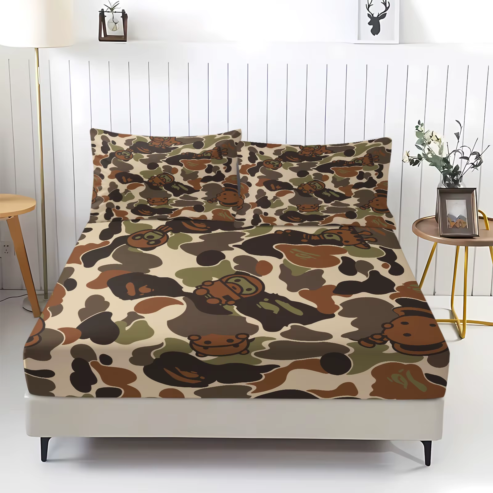 Ensemble de draps-housses classiques à motif camouflage, idéal pour la chambre à coucher et la chamb