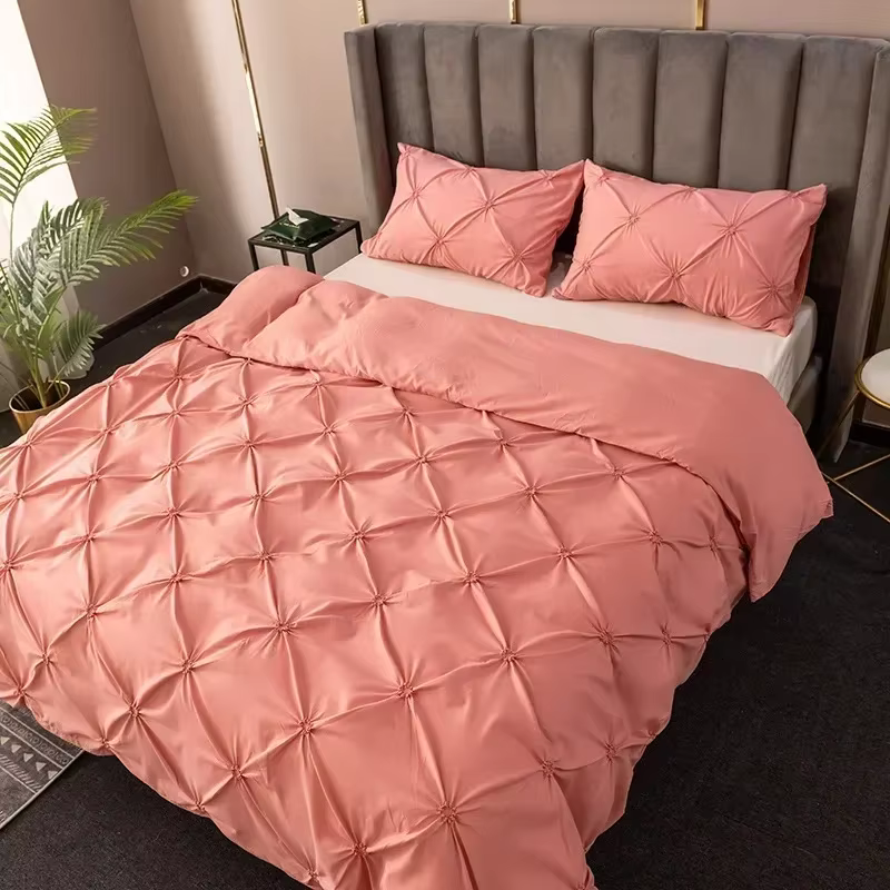 Artisanat 3D Pincer plissé housse de couette ensemble 240x220 solide simple Double ensemble de liter