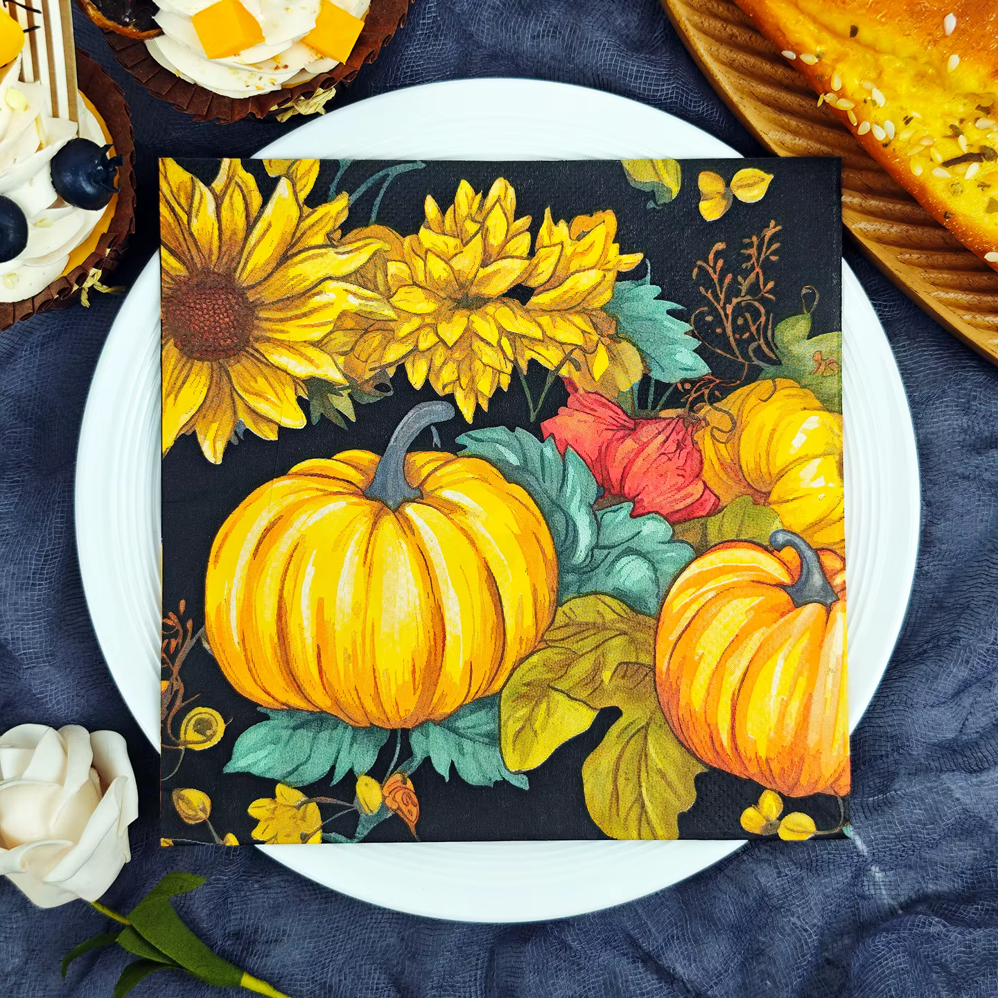 20/50 pièces de serviettes en tissu 2 plis 33*33cm à motifs citrouille et tournesol pour la salle à 