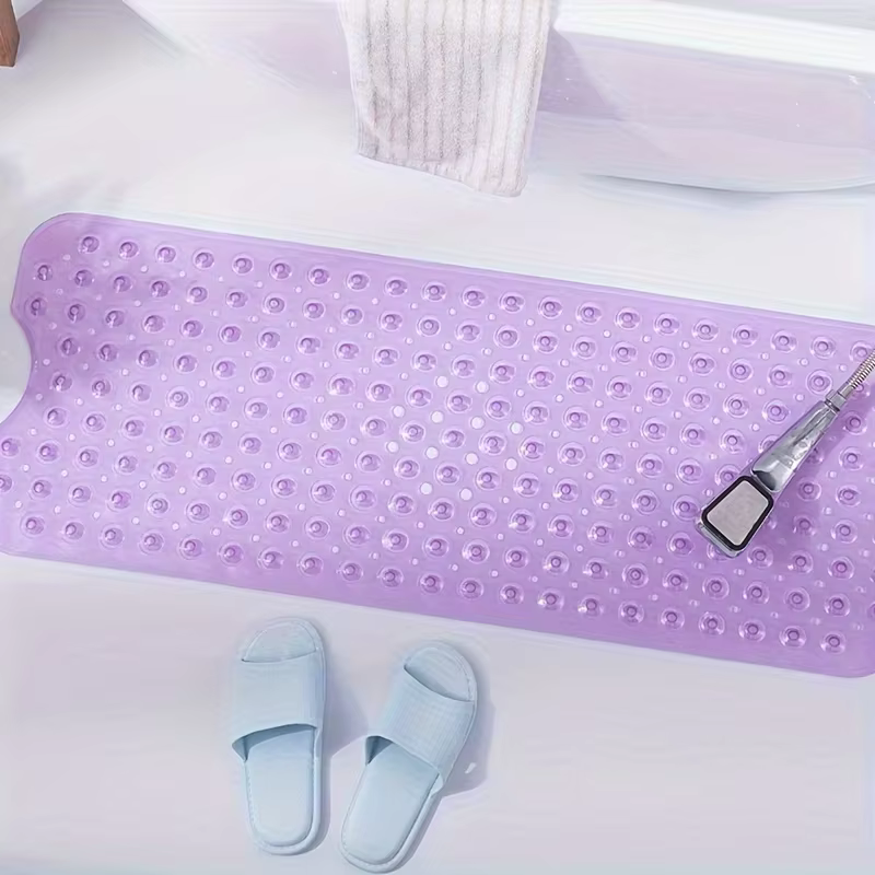 Tapis de douche antidérapant, 1 pièce, avec trous de vidange et ventouses, lavable en machine, pour 