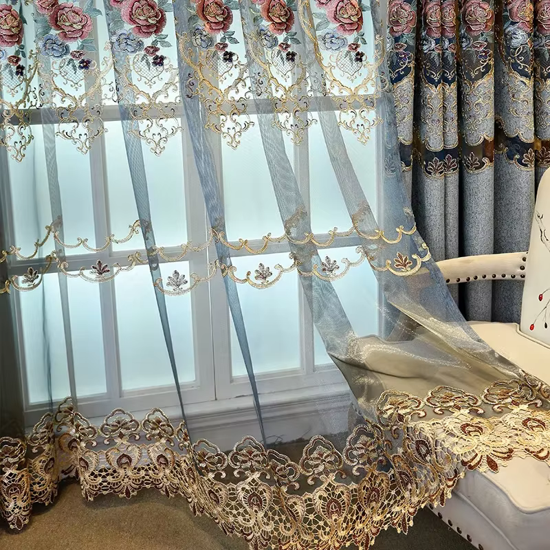 Rideau de luxe en chenille de style européen, rideaux brodés creux, villa de luxe, salon, salle à ma