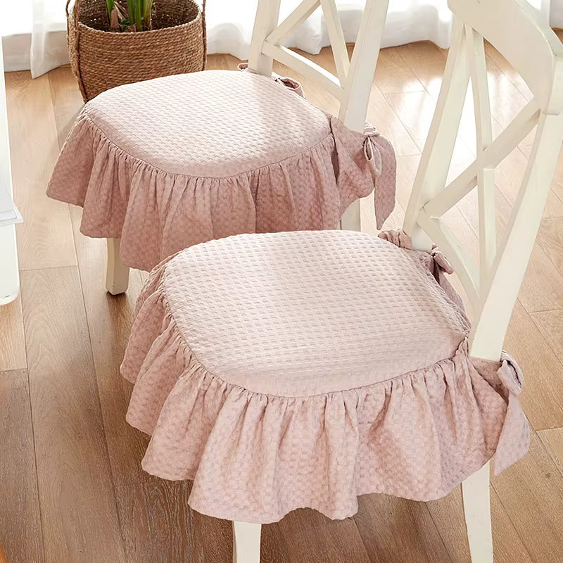 Coussin de chaise de Style princesse rose/blanc cassé/café, tissage gaufré en pur coton en forme de 