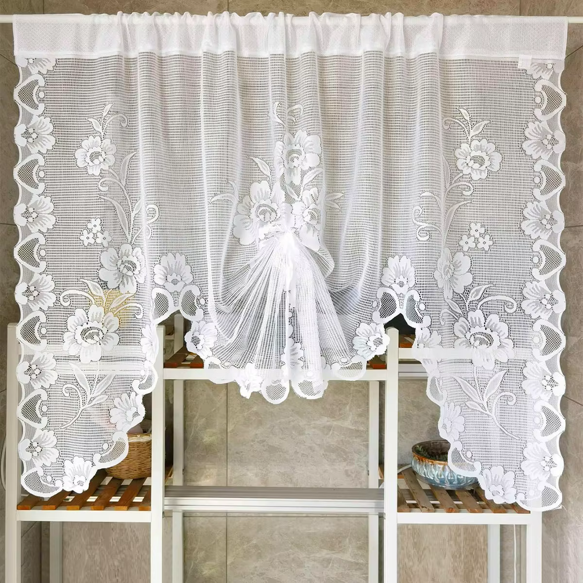 Rideau en dentelle transparente brodée florale, Style princesse, cascade brodée, pour cuisine, salle