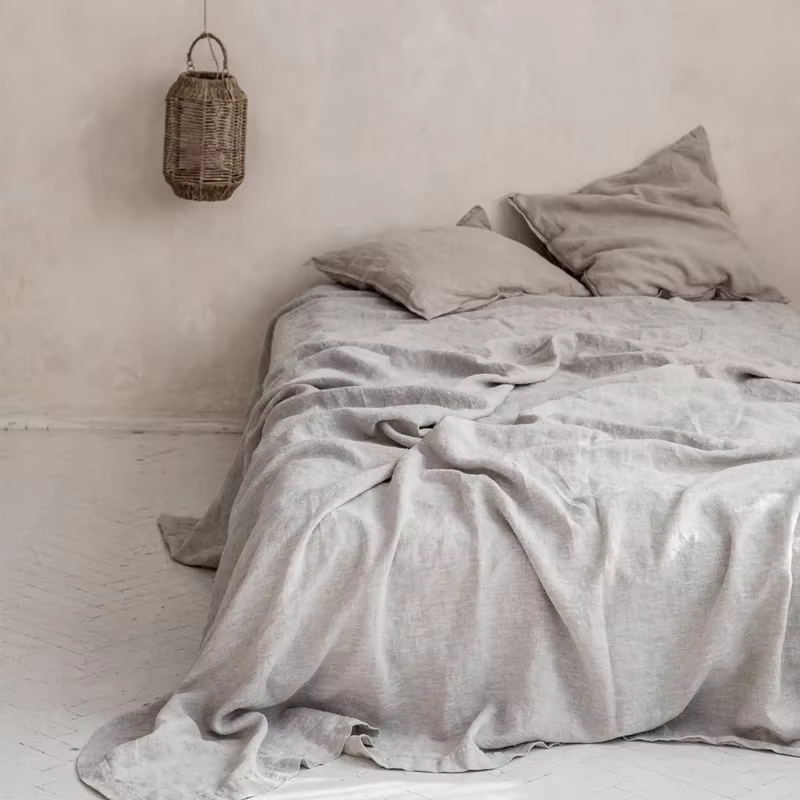 Draps de lit en lin pur 100% lin français lavés en pierre, couleur unie, respirant et Durable pour l