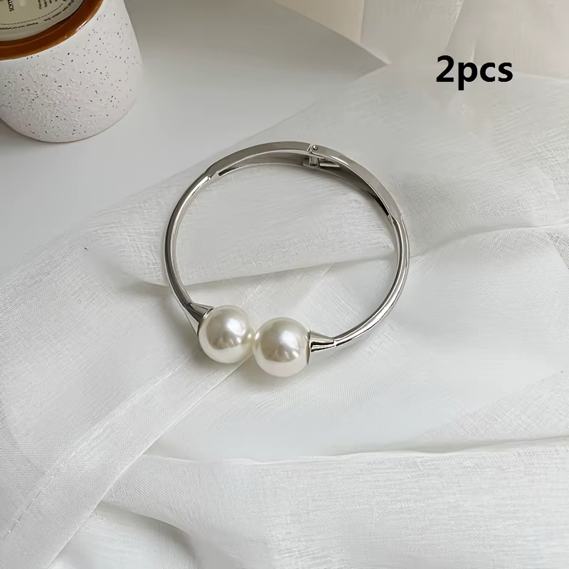 2 anneaux de rideau en métal de style bohème avec perles artificielles - attaches de rideau durables