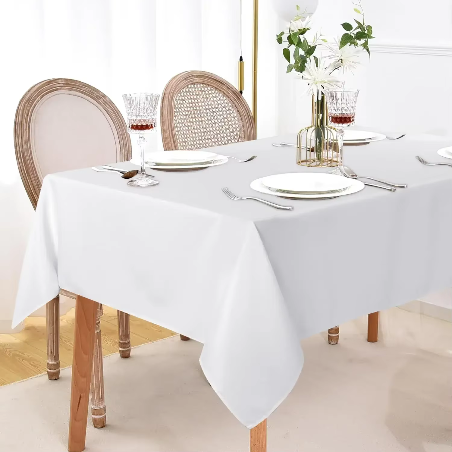 Nappe blanche en Polyester, rectangulaire, lavable, résistante aux rides, pour salle à manger, maria