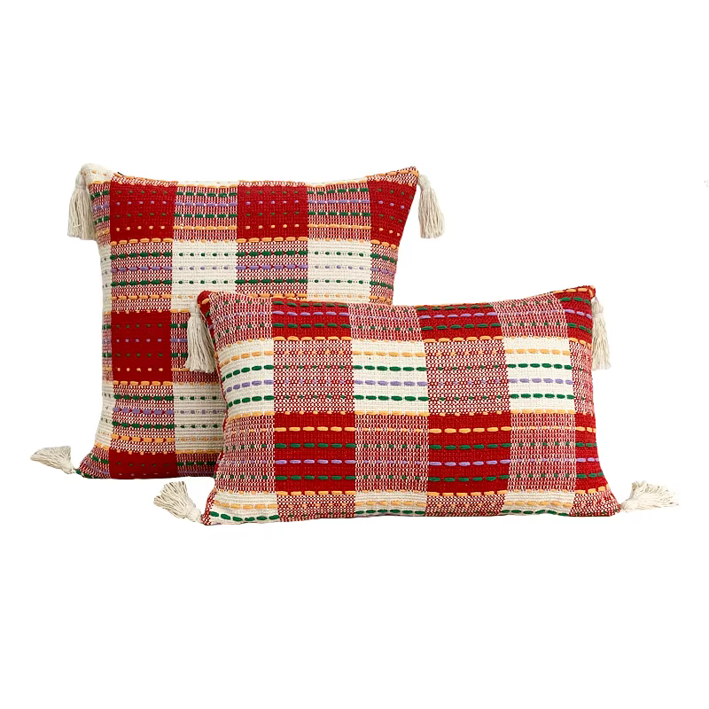 Housse de coussin de noël décorative en coton et lin rouge, taie d'oreiller festive en Jacquard tein