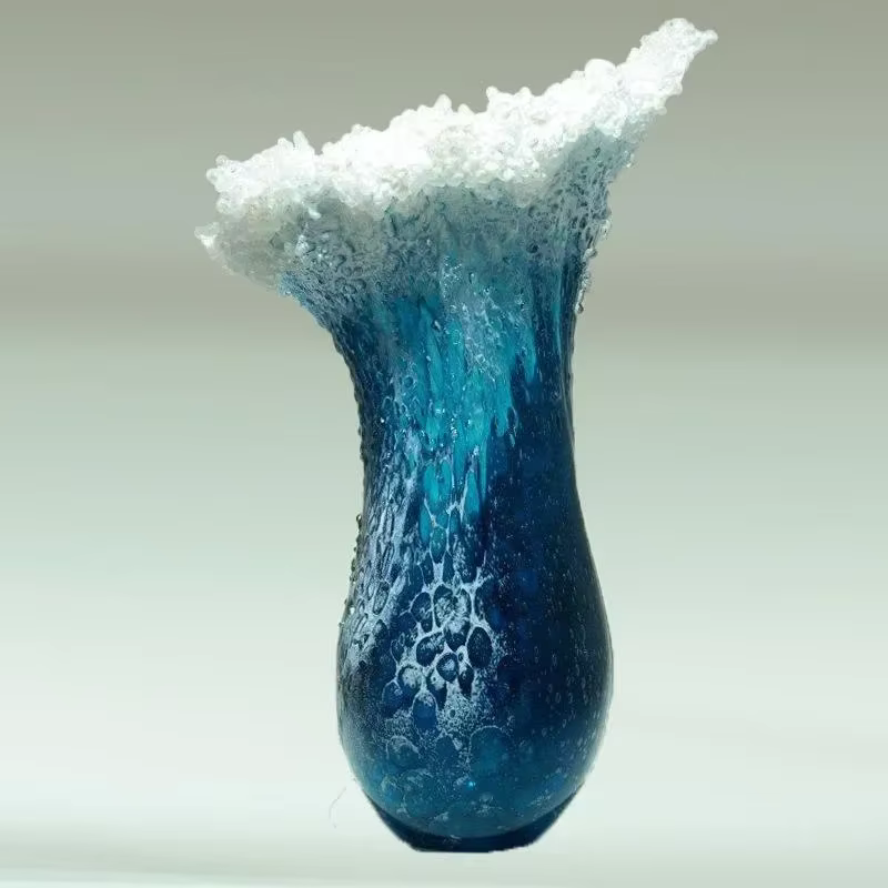 Petit Vase ondulé en résine, artisanat, décoration de Vase ondulé, série océan, décoration bleue pou
