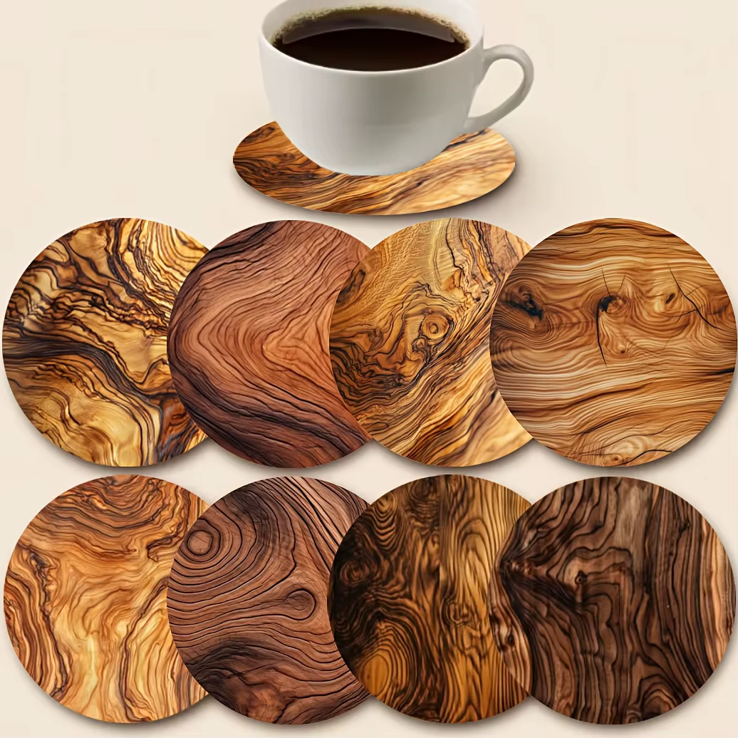 Napperons en bois 2D rétro élégant, Grain de bois foncé, résistants à la chaleur pour Tables à mange