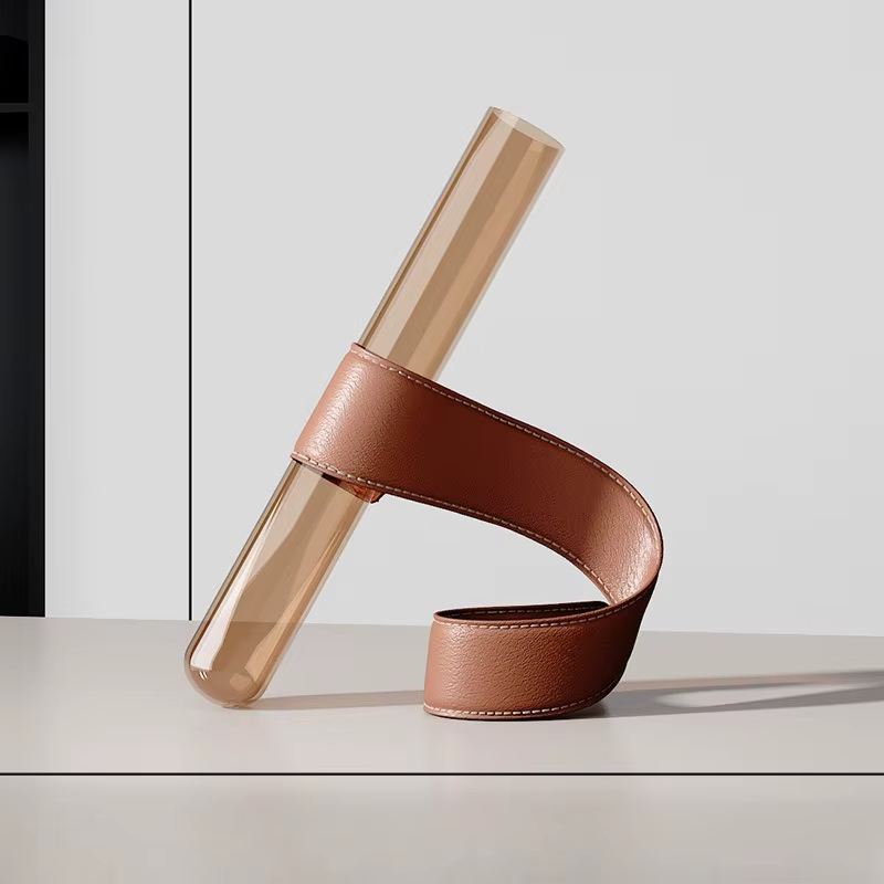 Vase de Table en Tube de verre d'art moderne, support en cuir, fait à la main, décoration de luxe po