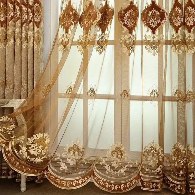 Rideau occultant européen en Chenille marron, pour salon, Villa, luxe, broderie de fleurs, assombris