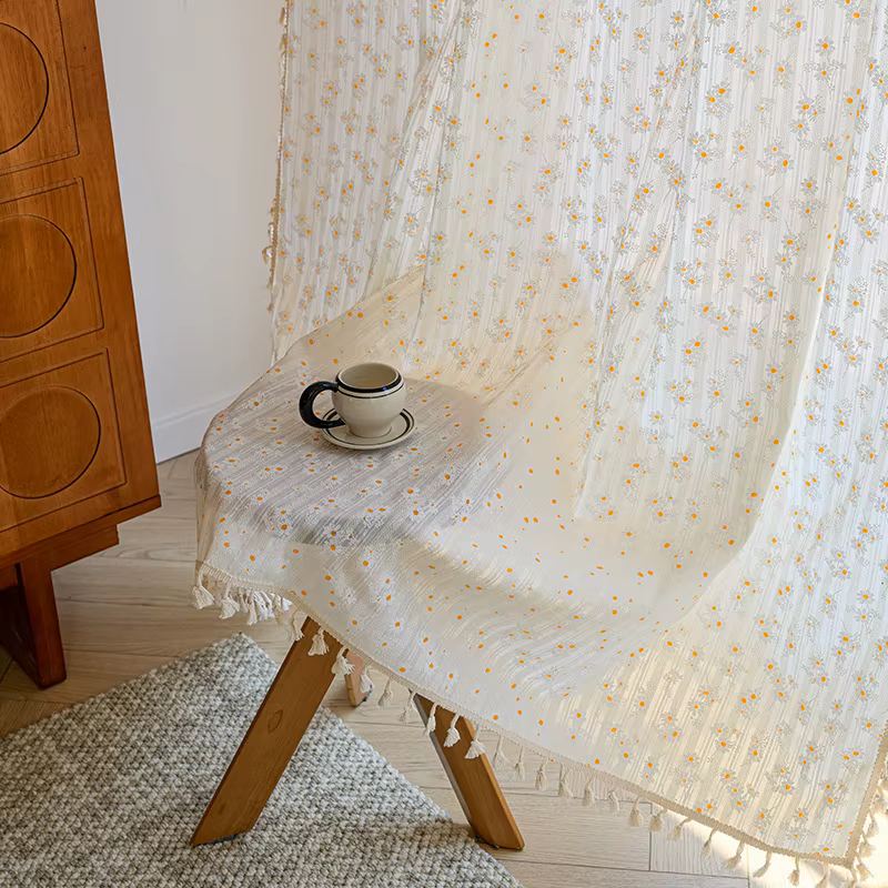 Rideaux de ferme floraux, draperies semi-occultes pour salon, rideau de fenêtre bohème en coton avec