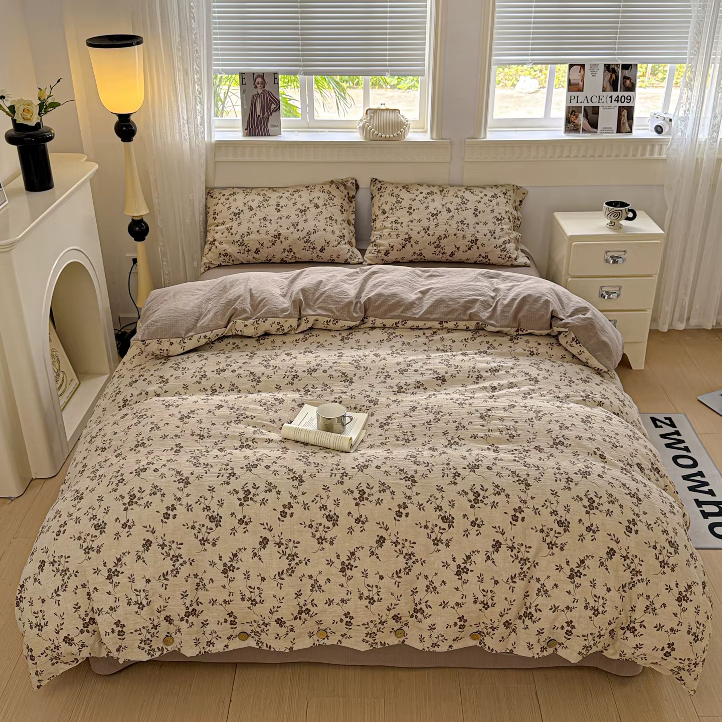 Ensemble de housse de couette florale Vintage, 3 pièces, avec 2 taies d'oreiller, ensemble de literi