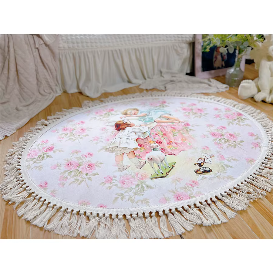 Tapis en Peluche Rétro pour Fille, Mignon, Antidérapant, Doux, Pompon, Polymères de Sol, Décoration 
