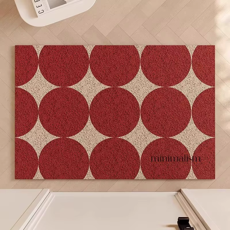 Paillasson à pois en PVC facile à nettoyer, tapis de bienvenue d'entrée découpable rouge, tapis de s