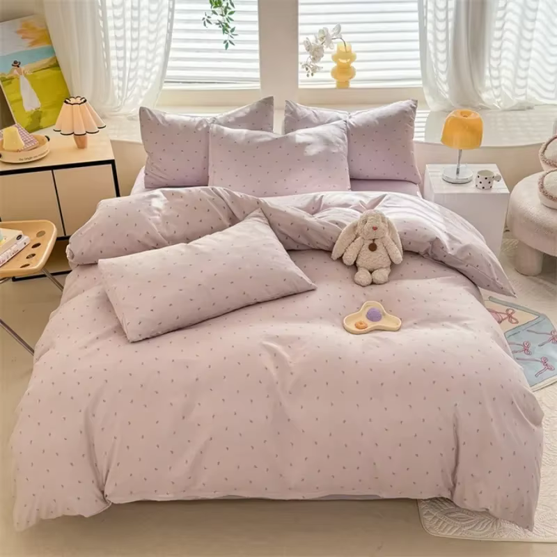 Parures de lit style floral en coton lavé doux pour lit simple/grand/king size, 240x220