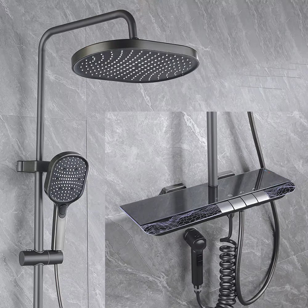 Ensemble de douche de salle de bain numérique avec musique, éclairage d'ambiance, haut-parleur Bluet