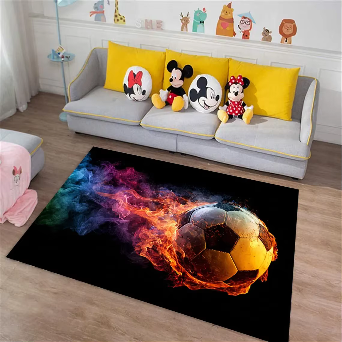 Tapis de ballon de football pour salon, chambre à coucher, chevet, tapis de pied doux, tapis de zone