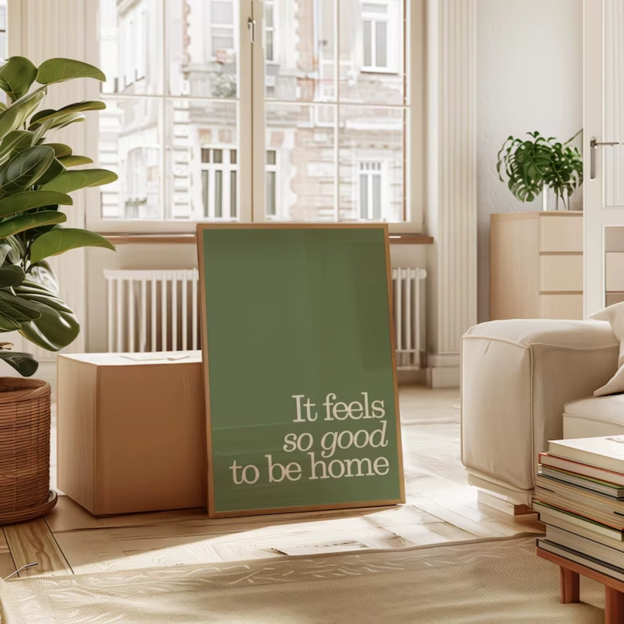 Citation « Il fait si bon d'être à la maison », impression d'art mural vert sauge, peinture sur toil