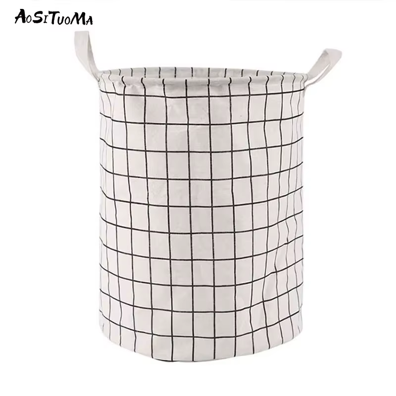 Panier à vêtements sales pour la maison, seau de rangement pour jouets, tissu à carreaux, en coton e