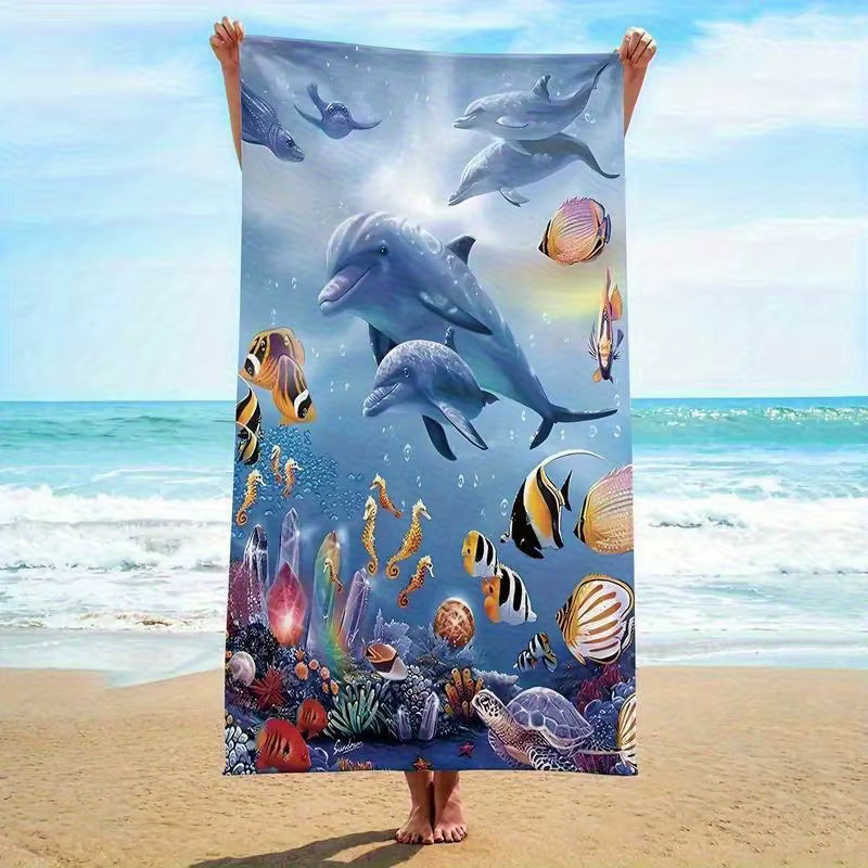 Serviette de plage à motif imprimé de vie Marine, Protection solaire, coupe-vent, adaptée à la pisci
