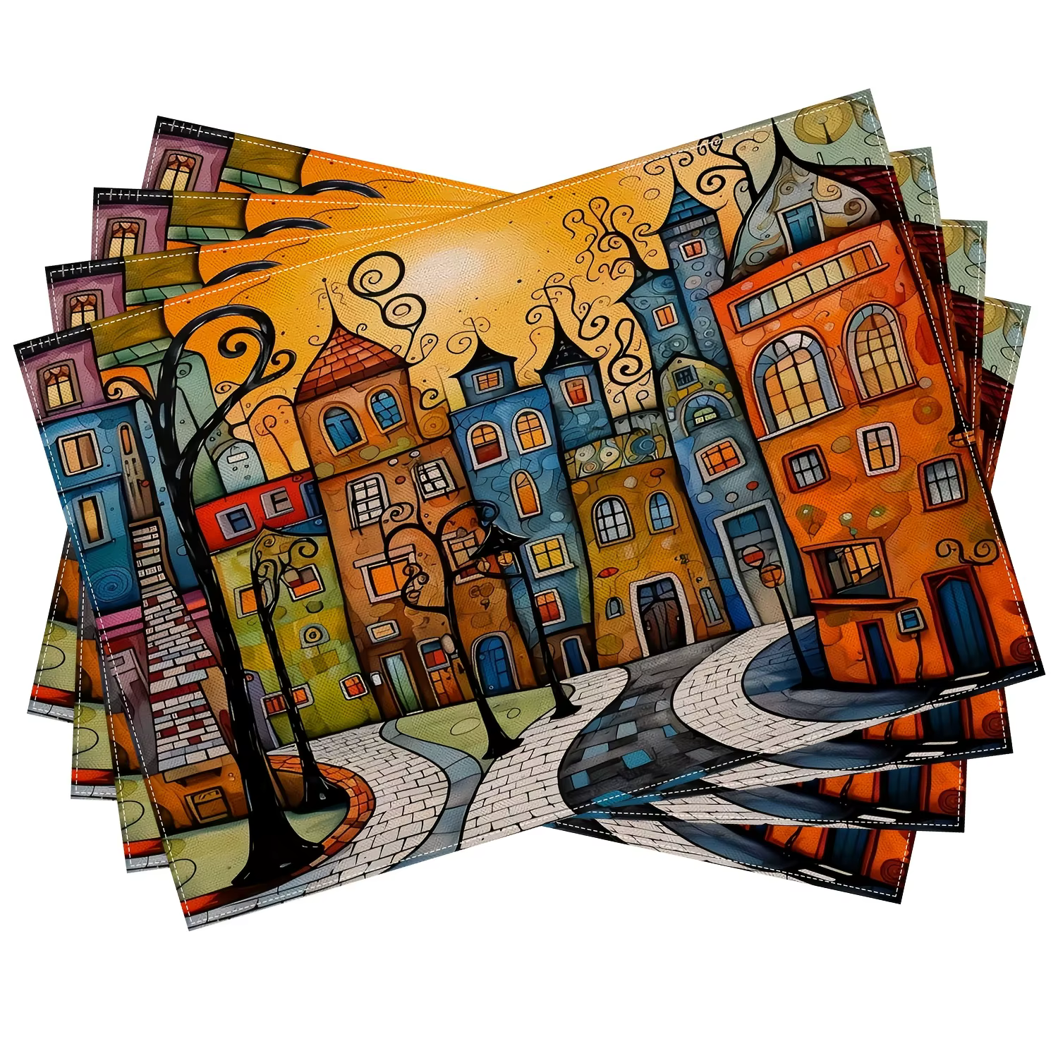 Napperons imprimés avec peinture à l'huile colorée, 4 pièces, pour salle à manger, maison, salle à m