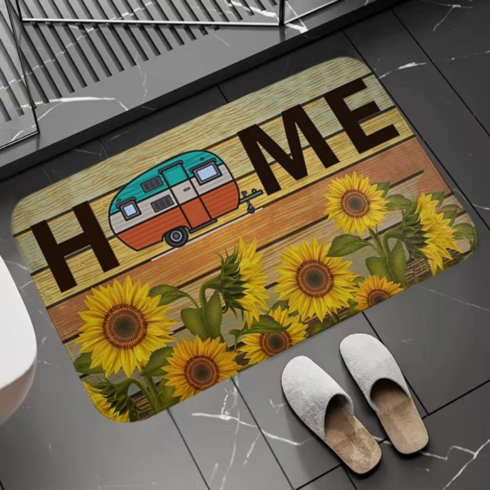 Paillasson à motif de Van de camping-car fantaisiste, thème d'aventure en plein air, tapis antidérap