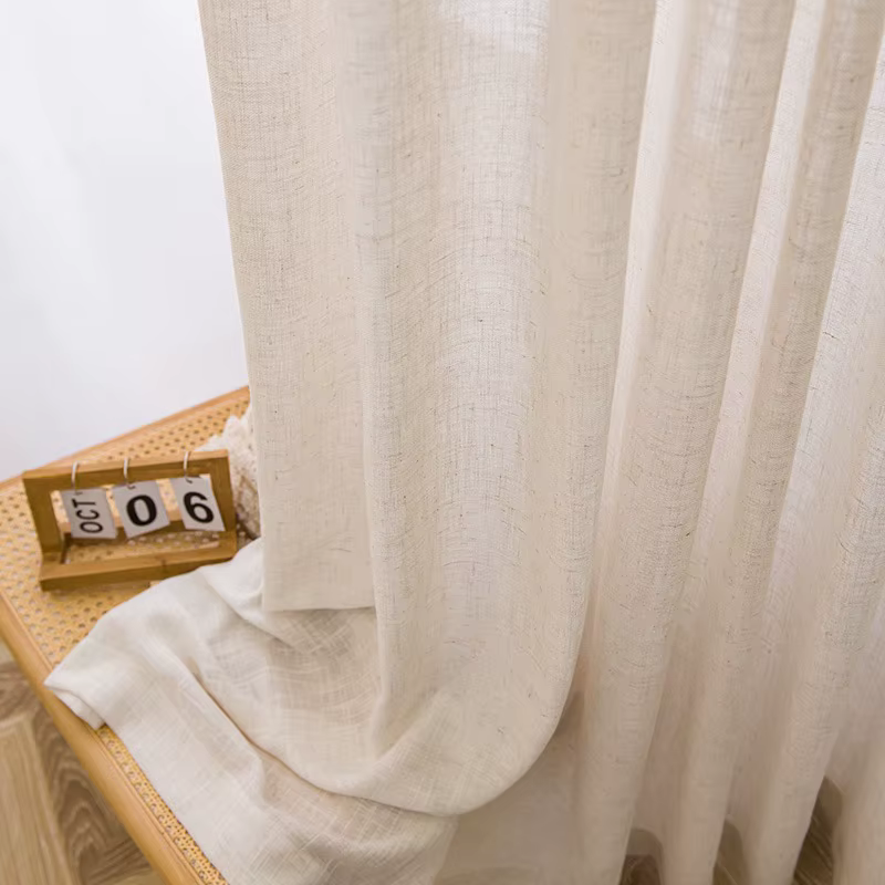 Rideaux transparents en lin naturel beige moderne, comme du tulle, salon, chambre à coucher, plis de