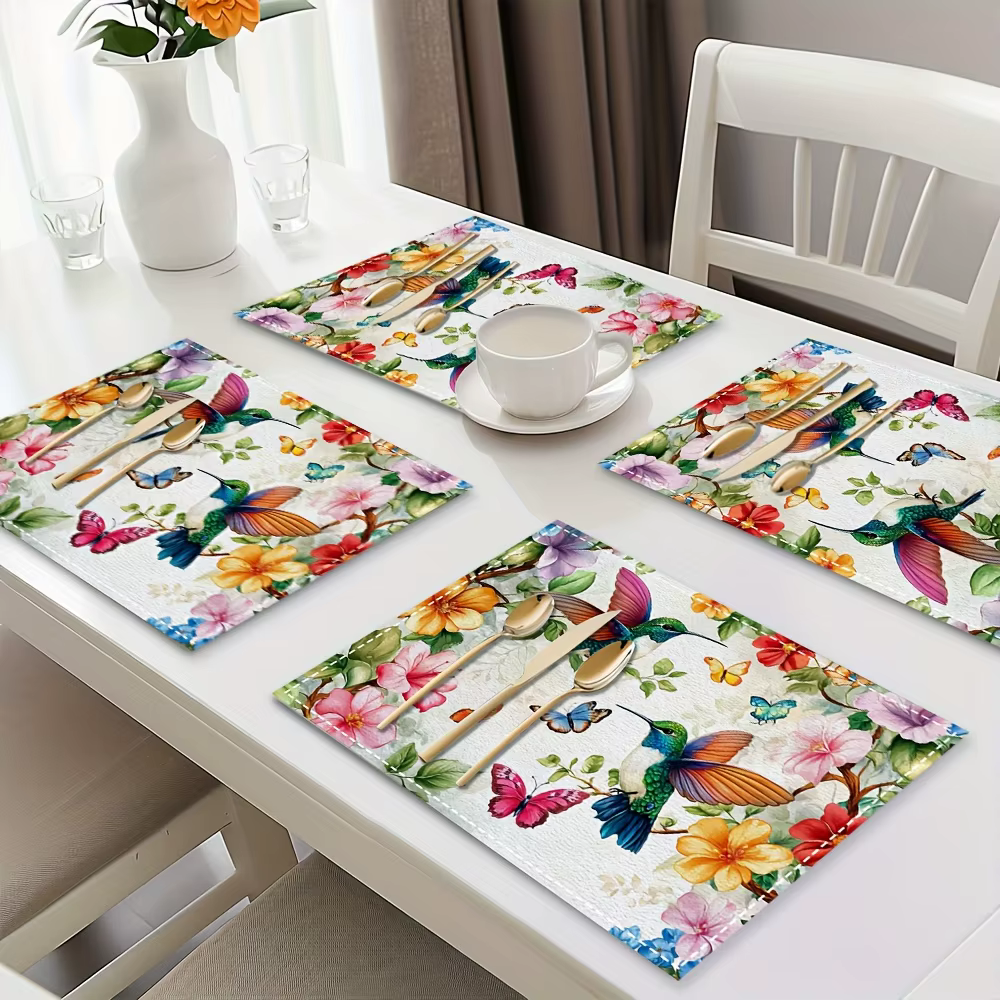 Lot de 4 sets de table avec motifs d'oiseaux colibris et de fleurs, parfaits pour la décoration de r