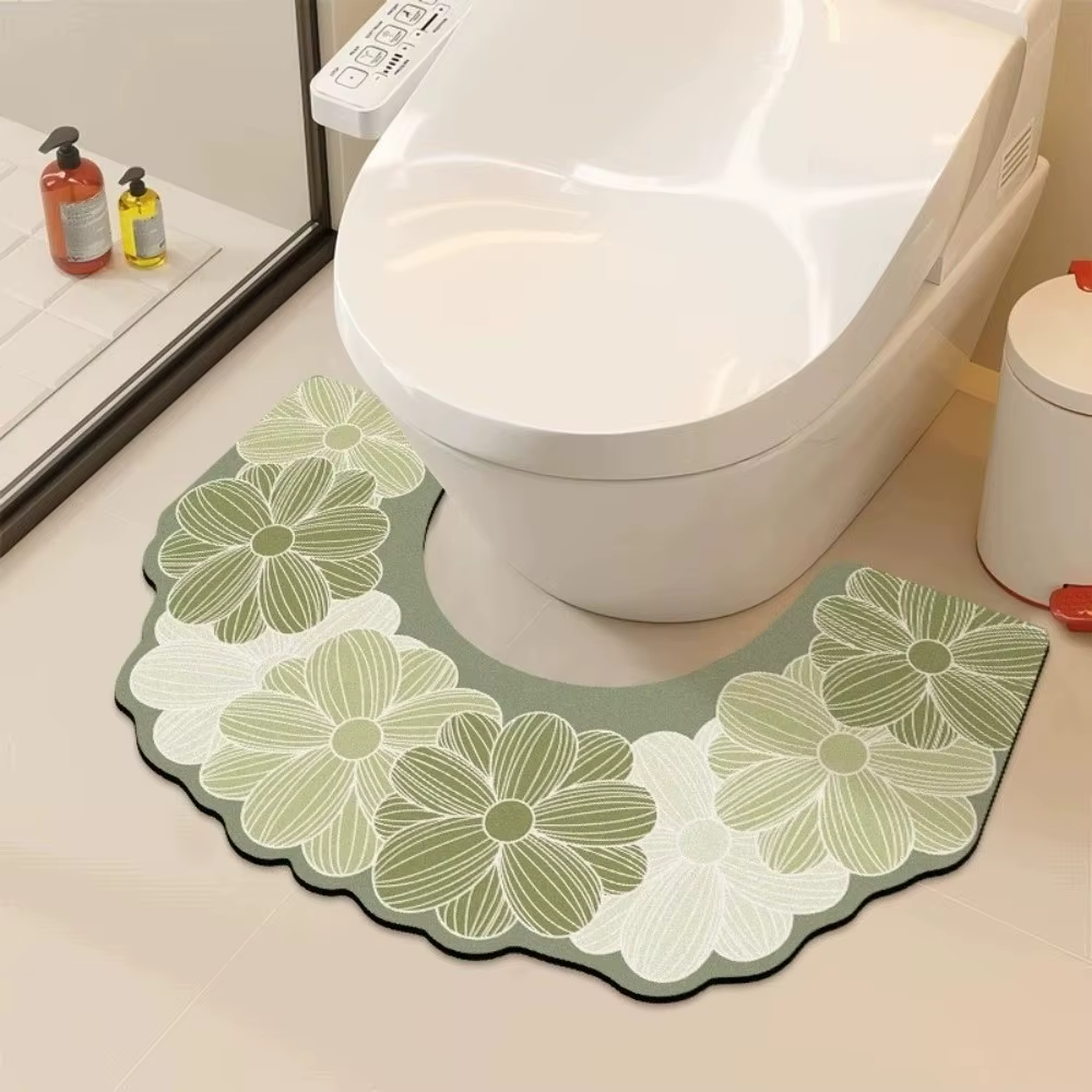 Tapis de toilette antidérapant, absorbant l'eau, motif floral, tapis de sol en forme de U, décoratio