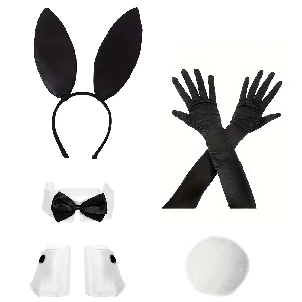 Ensemble d'accessoires de costume de lapin adulte – Bandeau oreilles de lapin, nœud papillon, poigne