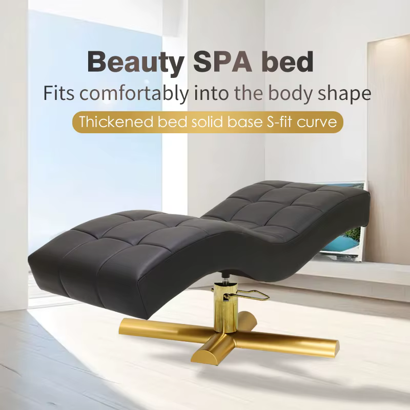 Keyunshi Lit de SPA de beauté de luxe avec courbe S-Fit et base dorée, lit de salon en cuir PU épais