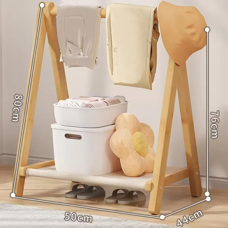 Cintre Pliant en Bois Massif, Étagère à Manteau, Serviette sur Pied T1, Simplicité Multiscénario, Ét