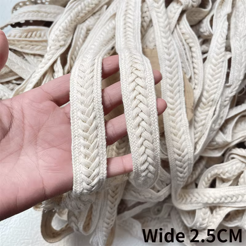 Ruban tressé en coton beige, 2.5cm de large, franges de garniture de col en dentelle pour rideaux, t