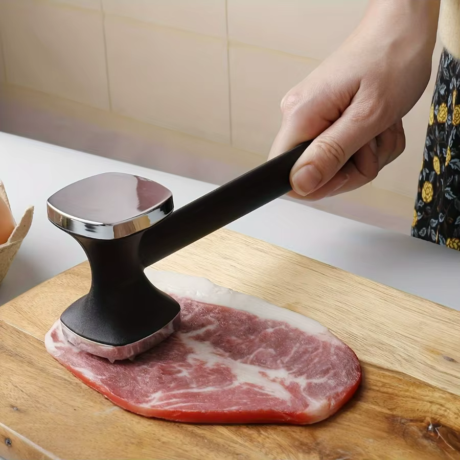 Marteau attendrisseur de viande de cuisine robuste avec poignée en caoutchouc, tête en acier inoxyda