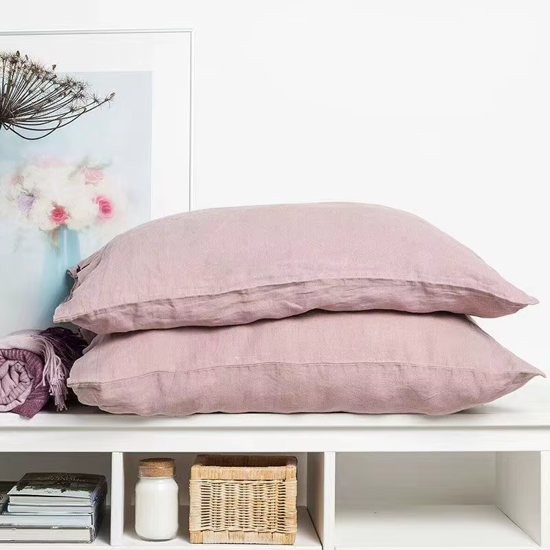 Housse de coussin en lin pur 100% naturel, couleur unie, coque européenne pour lit, enveloppe de tai