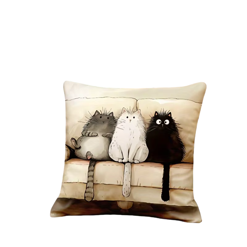 Taie d'oreiller trois chatons, 18x18 pouces, adaptée au salon, une chambre à coucher, une décoration
