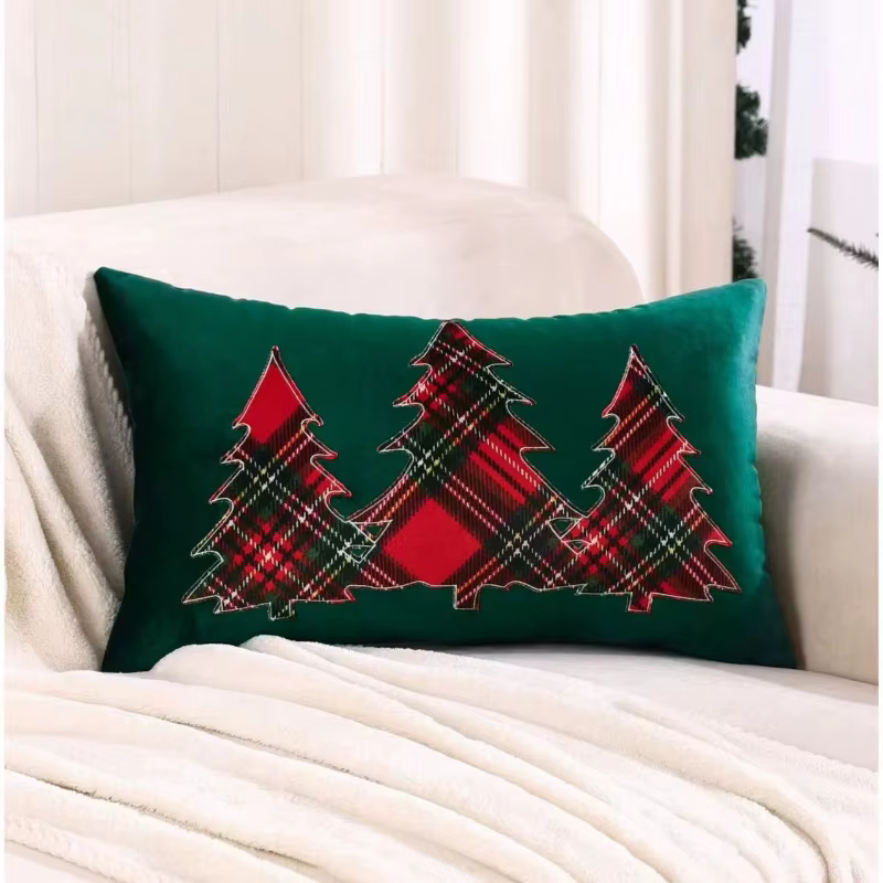Juste de coussin en velours vert brodé pour la maison, taie d'oreiller de taille, patch de chaussett