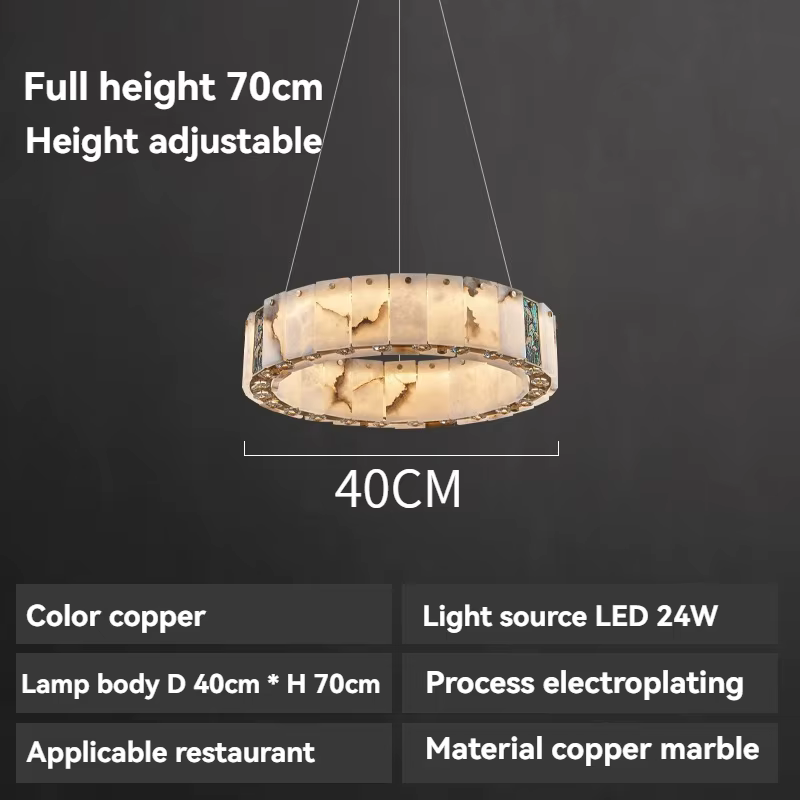 Lustre de salon de luxe moderne minimaliste abat-jour en marbre naturel lampe en cuivre corps atmosp