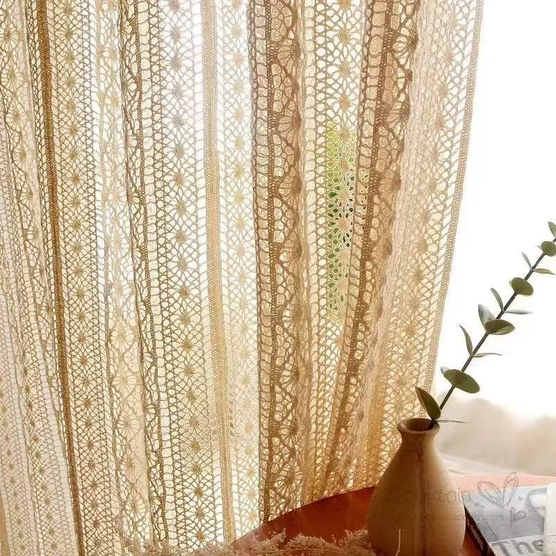 Rideaux Boho pour salon, Vintage, fait à la main, Crochet, ferme, ajouré, tricot, tige en dentelle, 