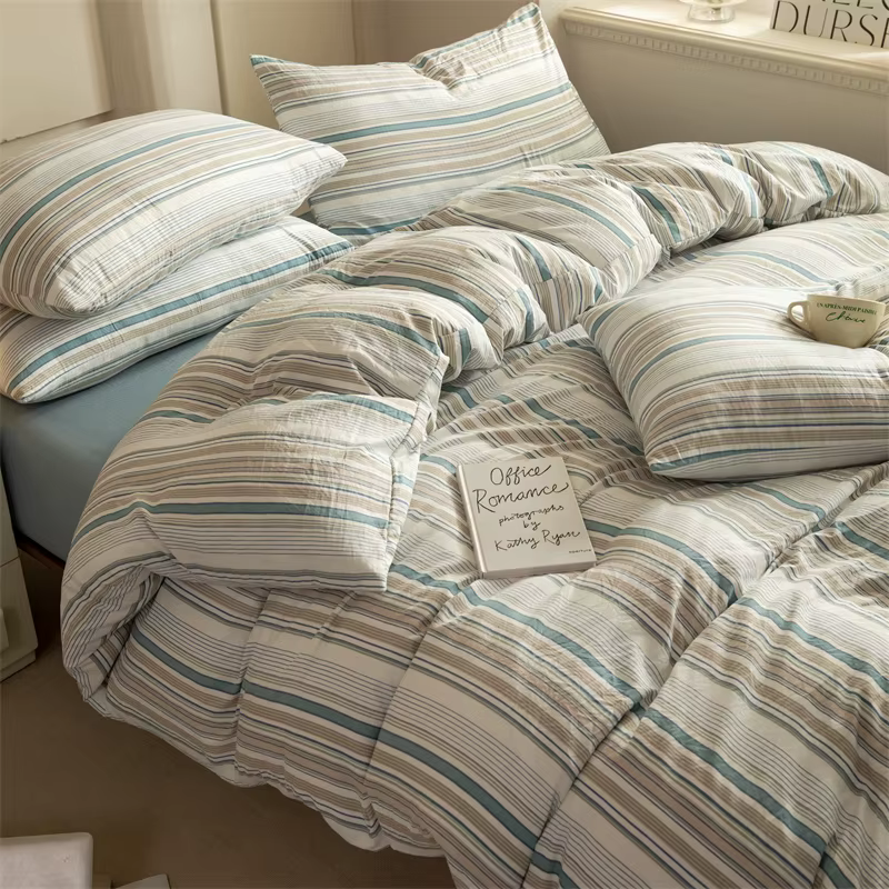 Ensemble de literie chic, housse de couette 100% coton lavé, avec drap et taie d'oreiller, ultra dou
