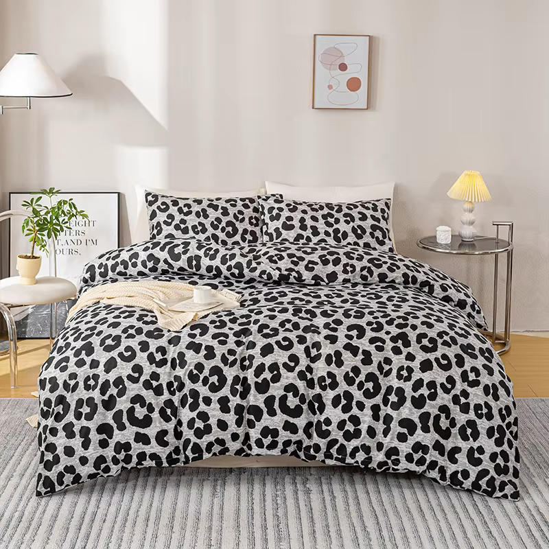 Ensemble de housse de couette imprimé léopard 3 pièces, ensemble de literie doux et respectueux de l