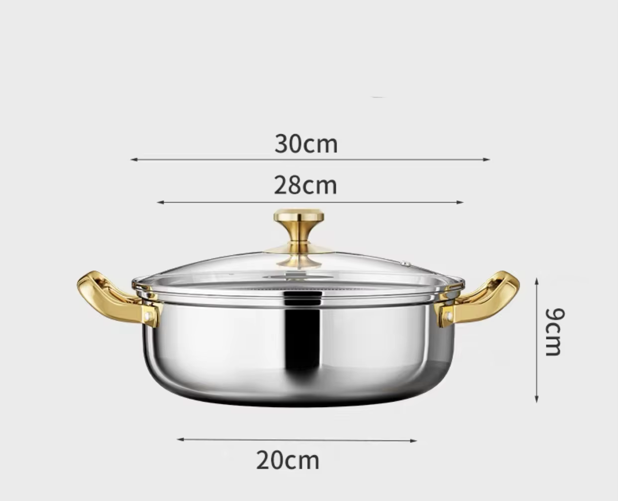 Poêle à frire antiadhésive en acier inoxydable de 30cm, marmite à soupe wok avec couvercle, cuisiniè