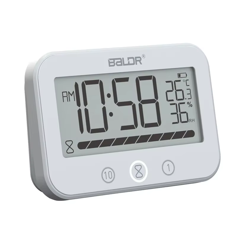 Horloge de salle de bain numérique étanche avec minuterie, écran LCD pour temps, température, humidi